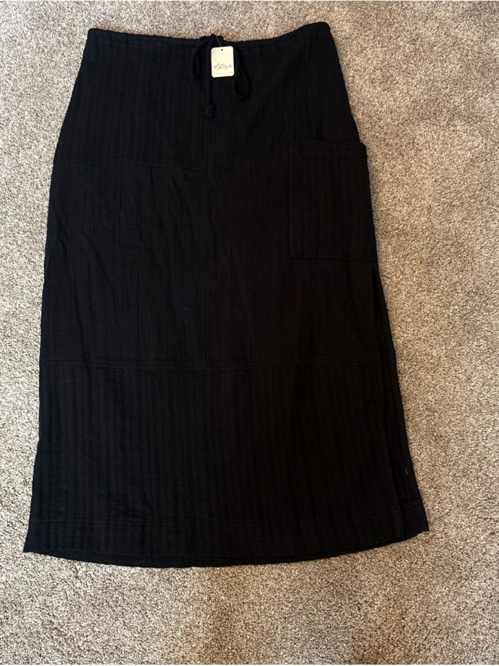 Free People Black Ribbed Midi Skirt with Side Pocket